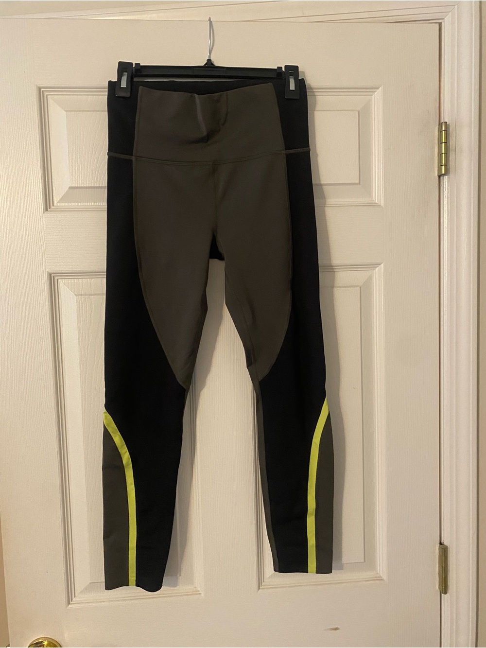 Athleta Black & Olive Green High-Waist Performance Leggings with Lime Accents
